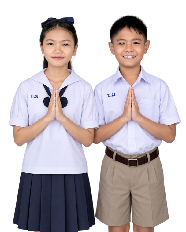 นักเรียนโรงเรียนวัดบ้านหมี่ยิ้มและไหว้ทักทาย