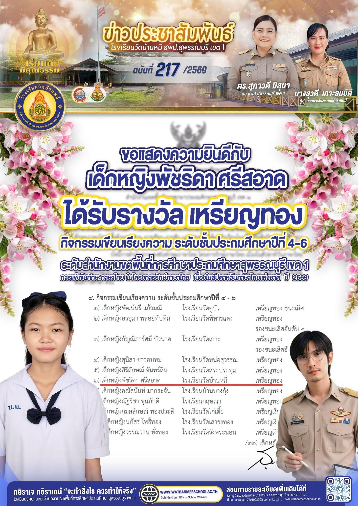 ภาพข่าว รางวัลเหรียญทอง กิจกรรมเขียนเรียงความ ชั้น ป.4-6